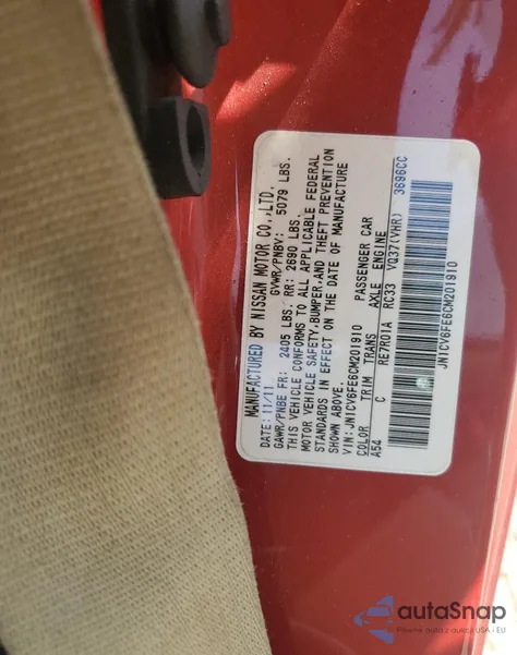2012 Infiniti G37 Base z USA, uszkodzony, nr VIN JN1CV6FE6CM201910
